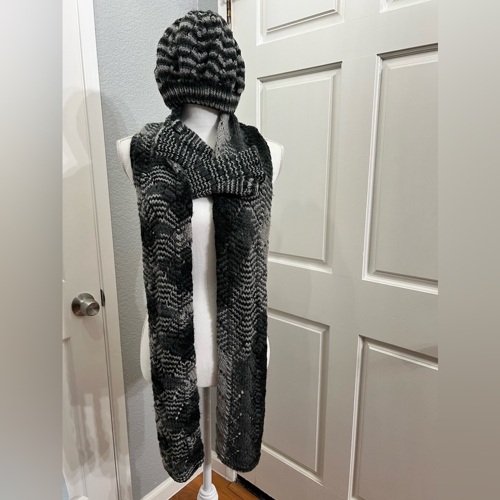 Crocheted hat,scarf, fingerless gloves matching set